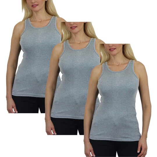 3-Pack Women's Regular Fit Cotton Blend Ribbed Tank Tops - Soft Breathable, Gym & Lounge Wear (M-2XL)